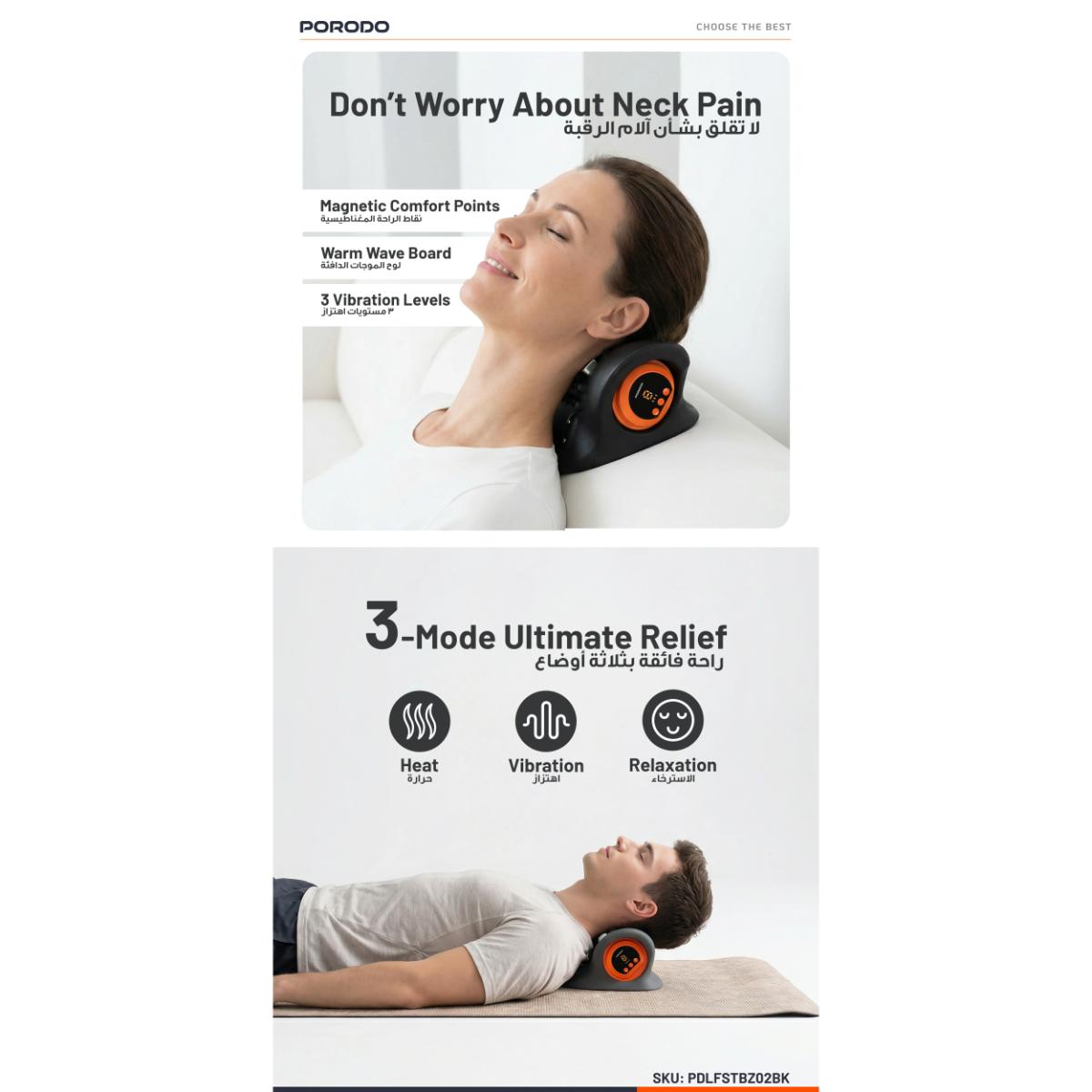 Porodo Tri-Mode Heated Cervical Pillow Massager
