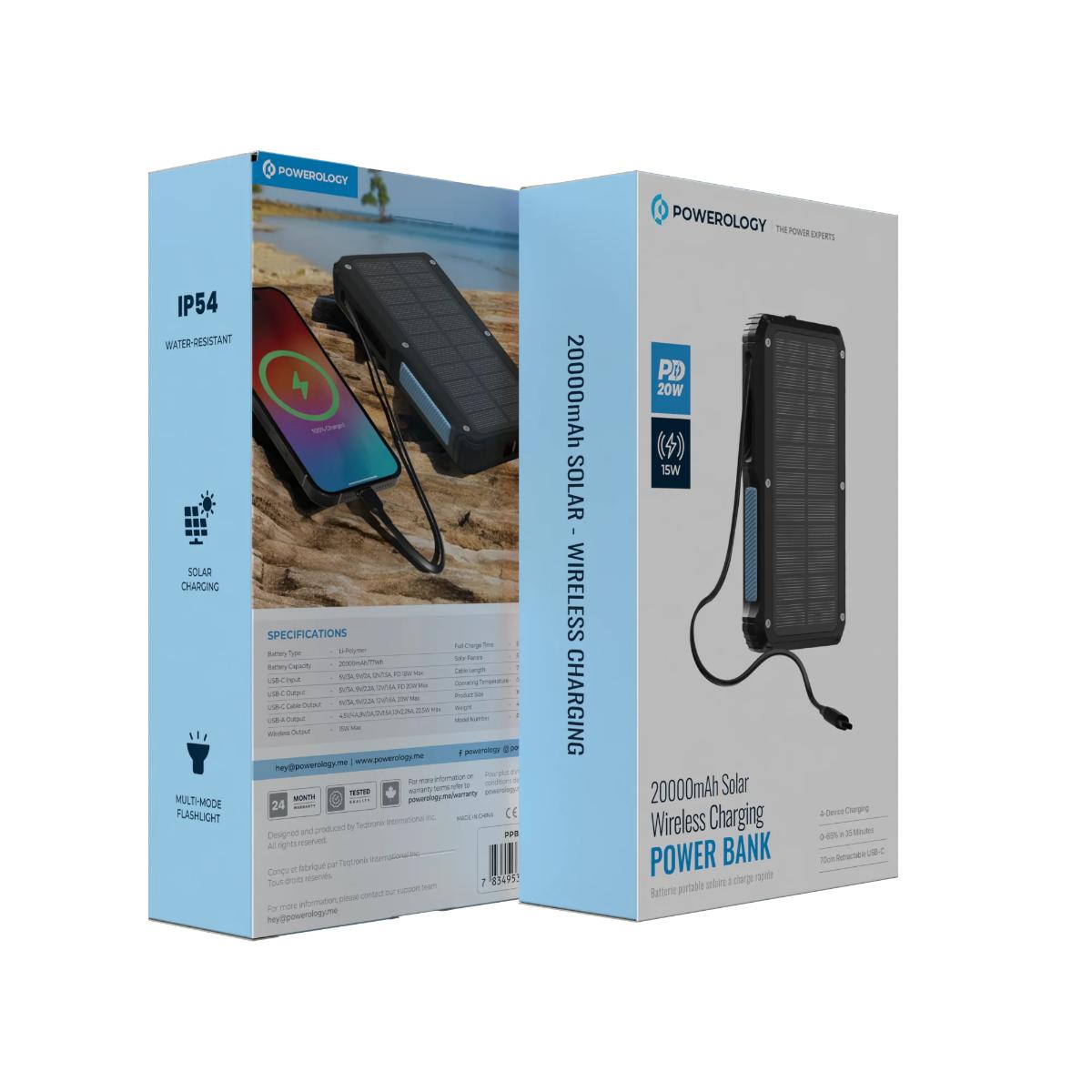 Powerology 20000mAh Solar Wireless Power Bank