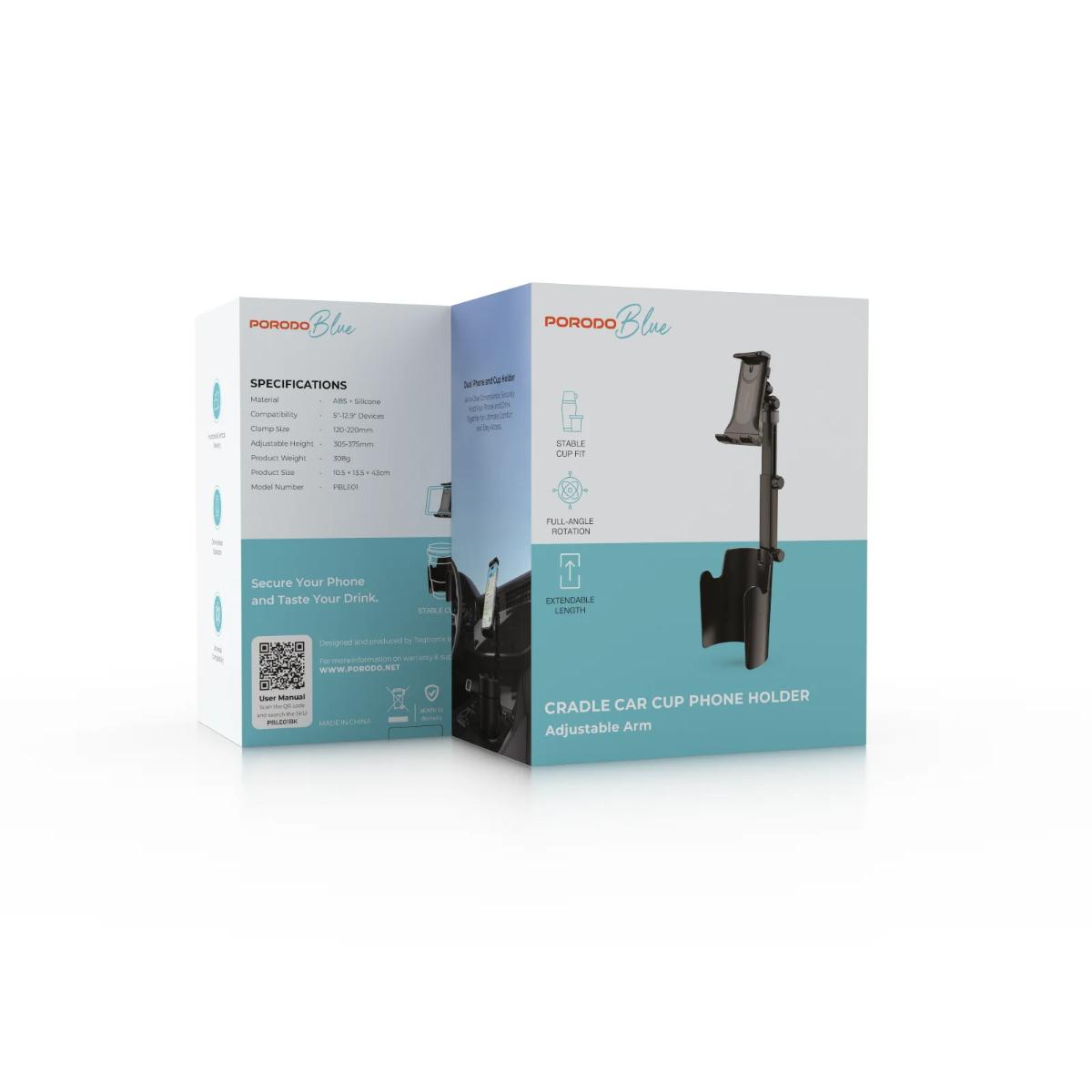 Porodo Blue Cradle Car Cup Phone Holder