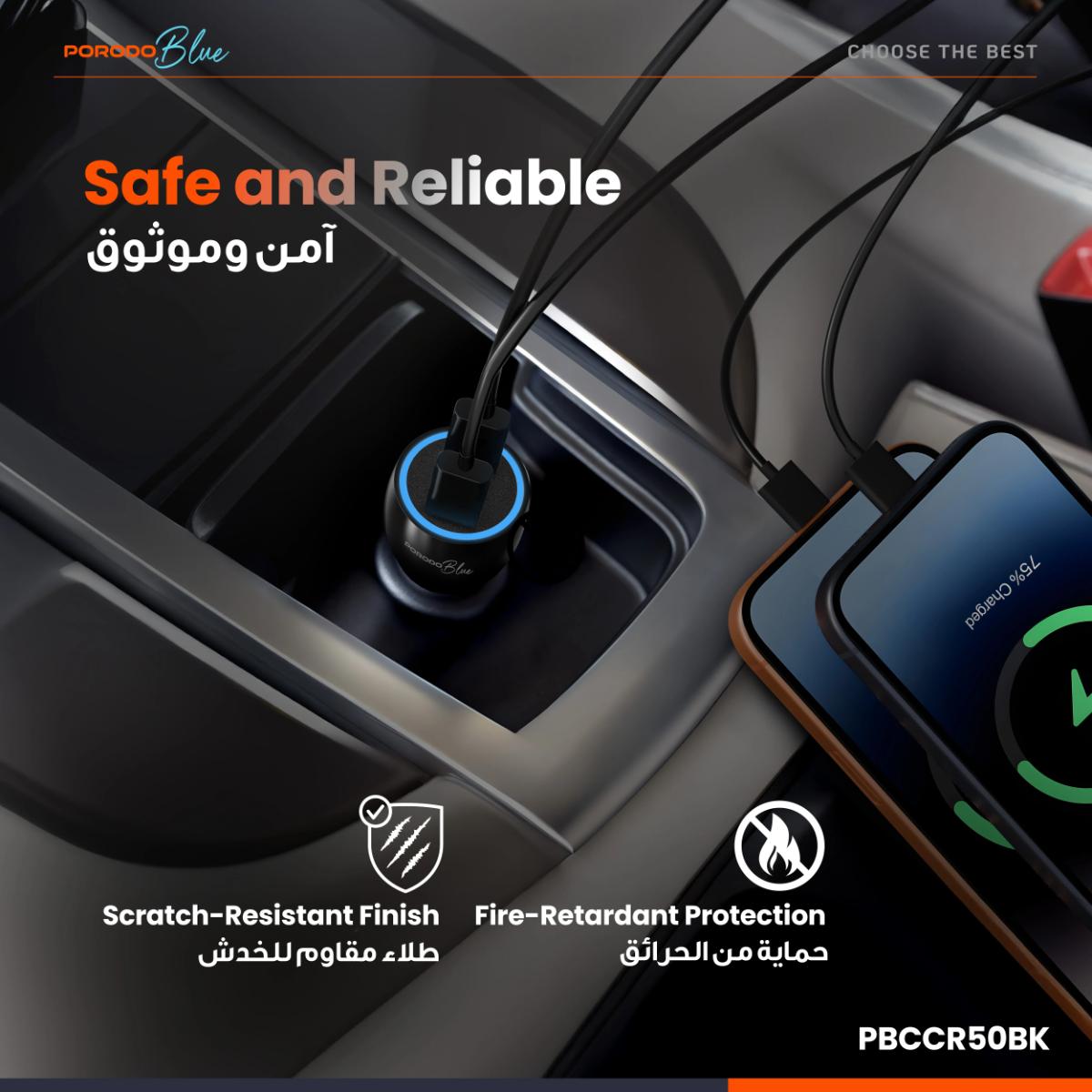 Porodo Blue RIVA 60W Dual USB-C Car Charger