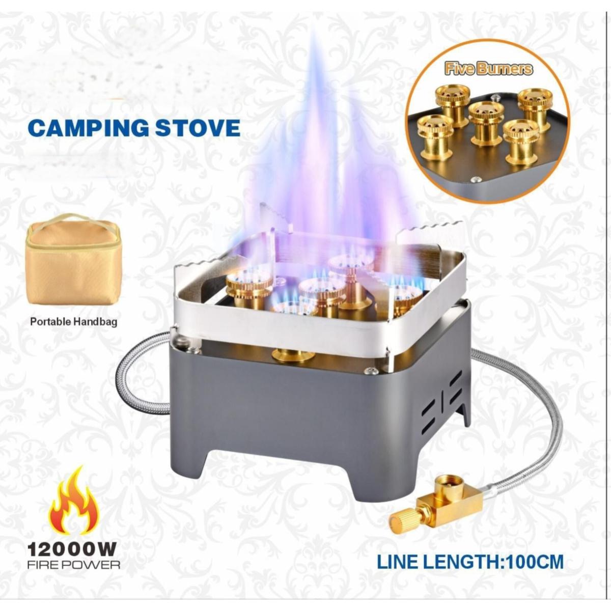 Portable 5 Flame Gas Stove, Travel Camping Burner