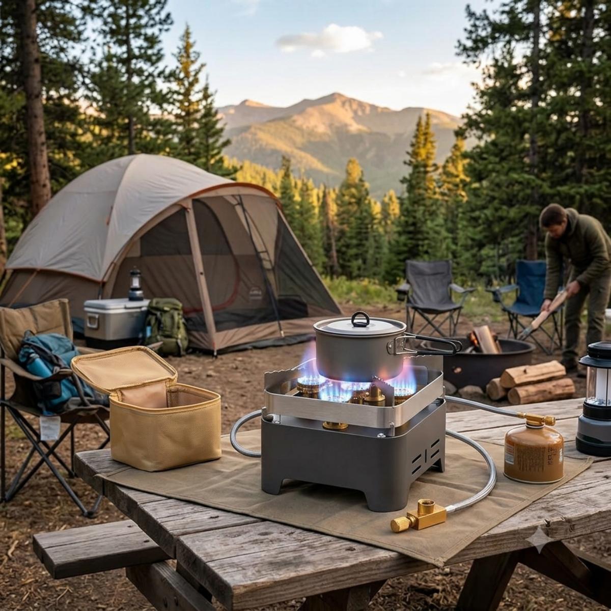 Portable 5 Flame Gas Stove, Travel Camping Burner