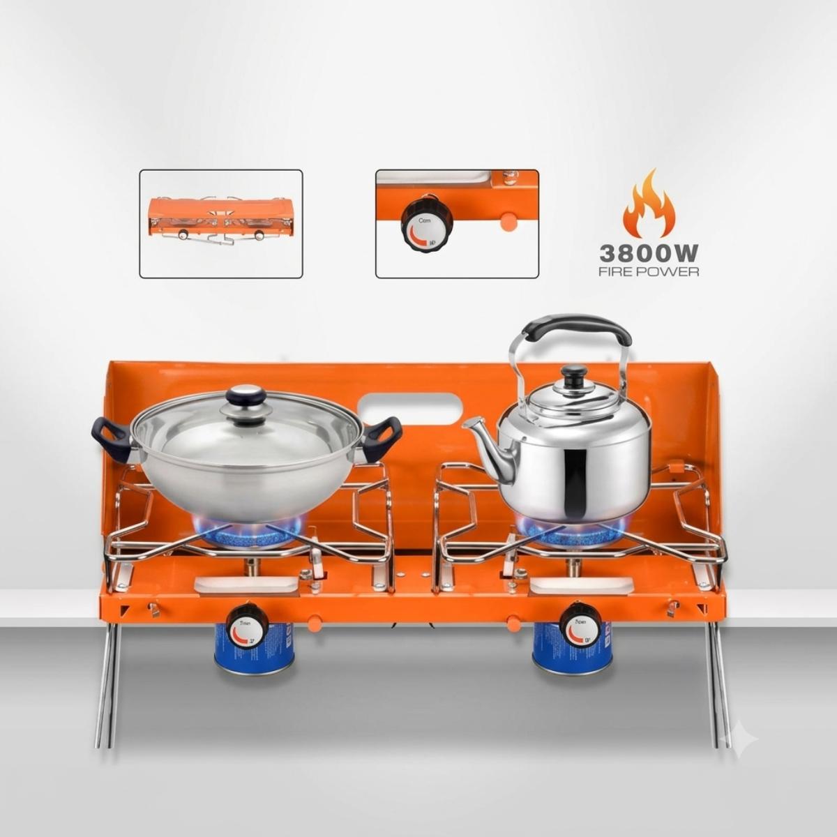 Portable 2 Burner Gas Stove with Foldable Legs