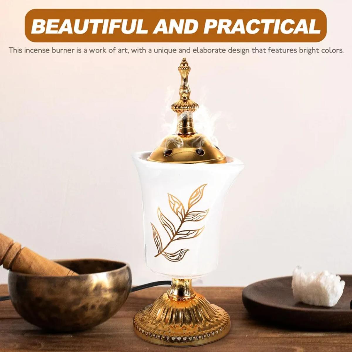 Electric Incense Burner with Decorative Gold Finish