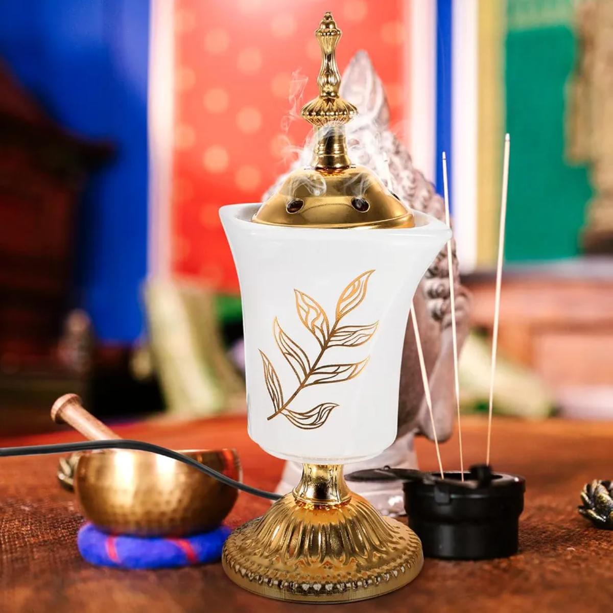 Electric Incense Burner with Decorative Gold Finish