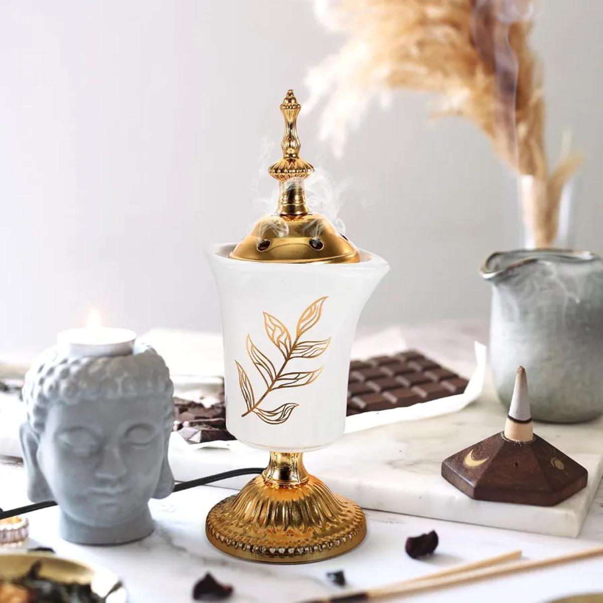 Electric Incense Burner with Decorative Gold Finish