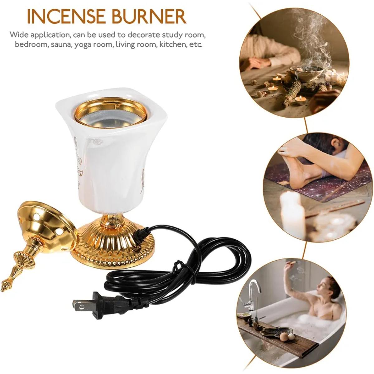 Electric Incense Burner with Decorative Gold Finish