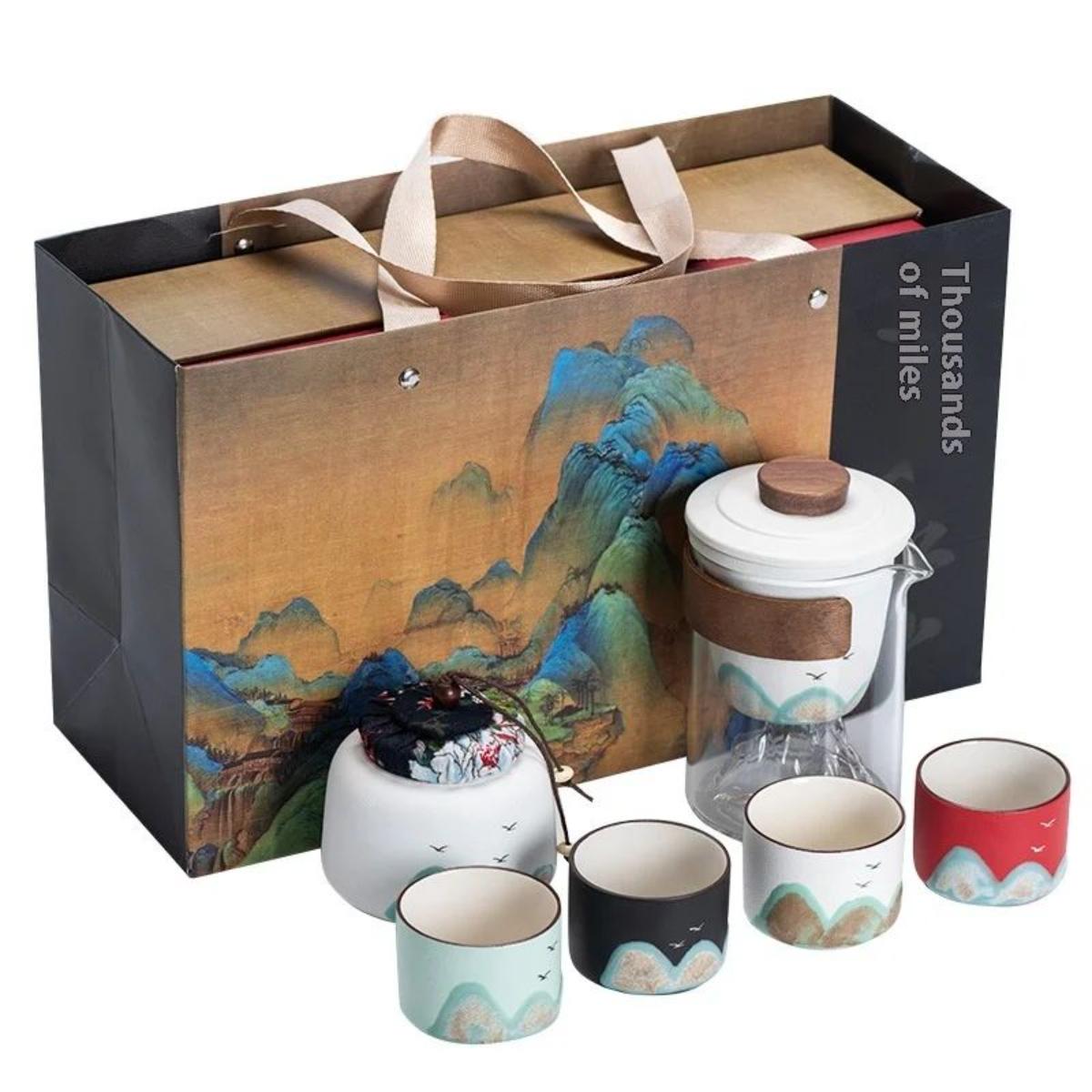 Ceramic Tea Set with Glass Teapot
