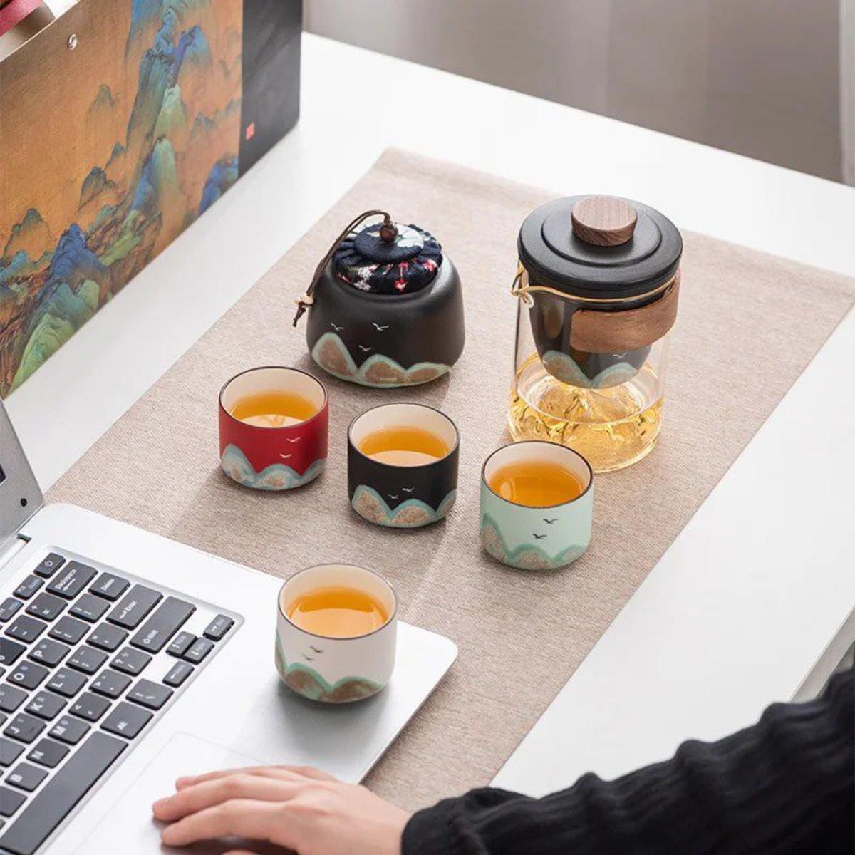Ceramic Tea Set with Glass Teapot