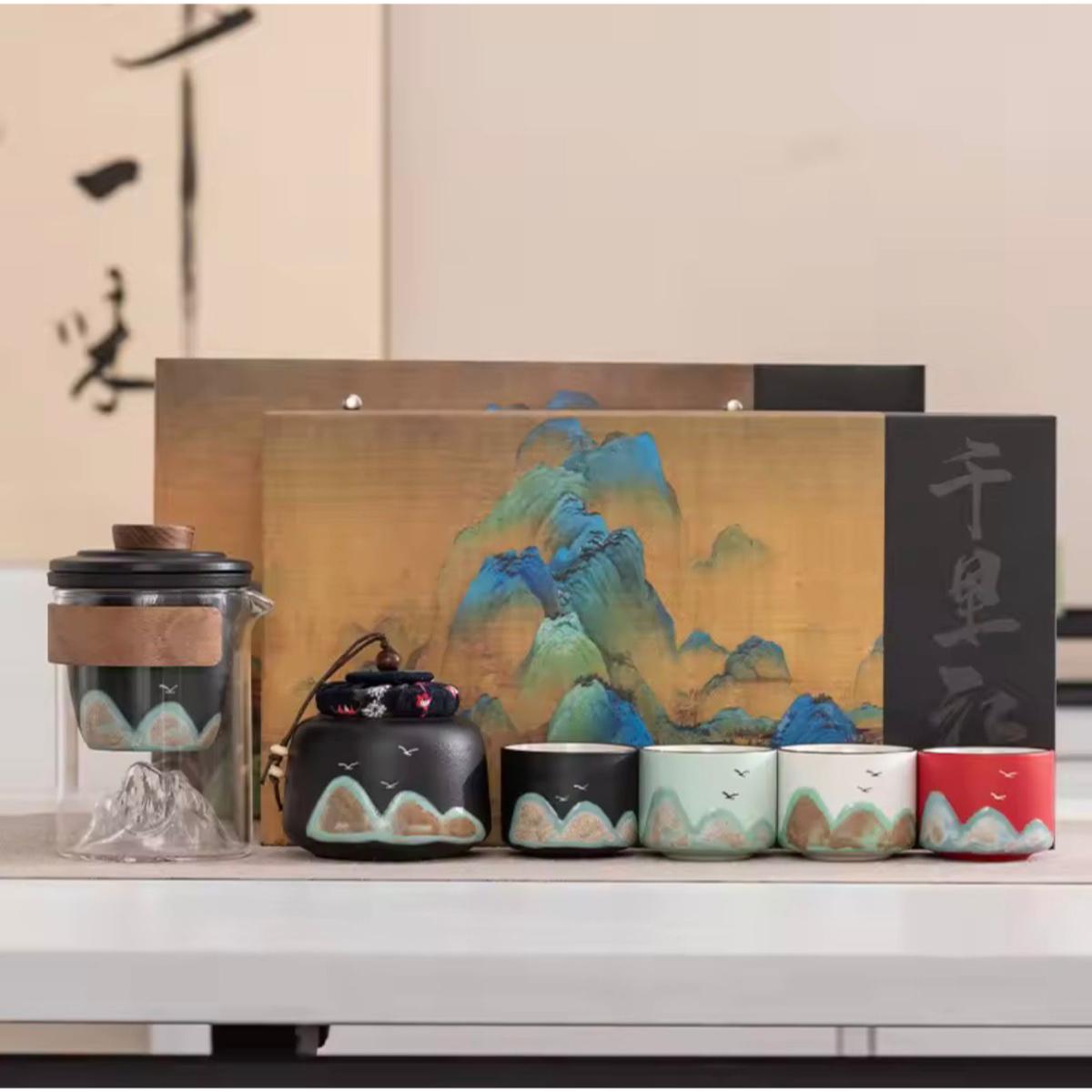 Ceramic Tea Set with Glass Teapot