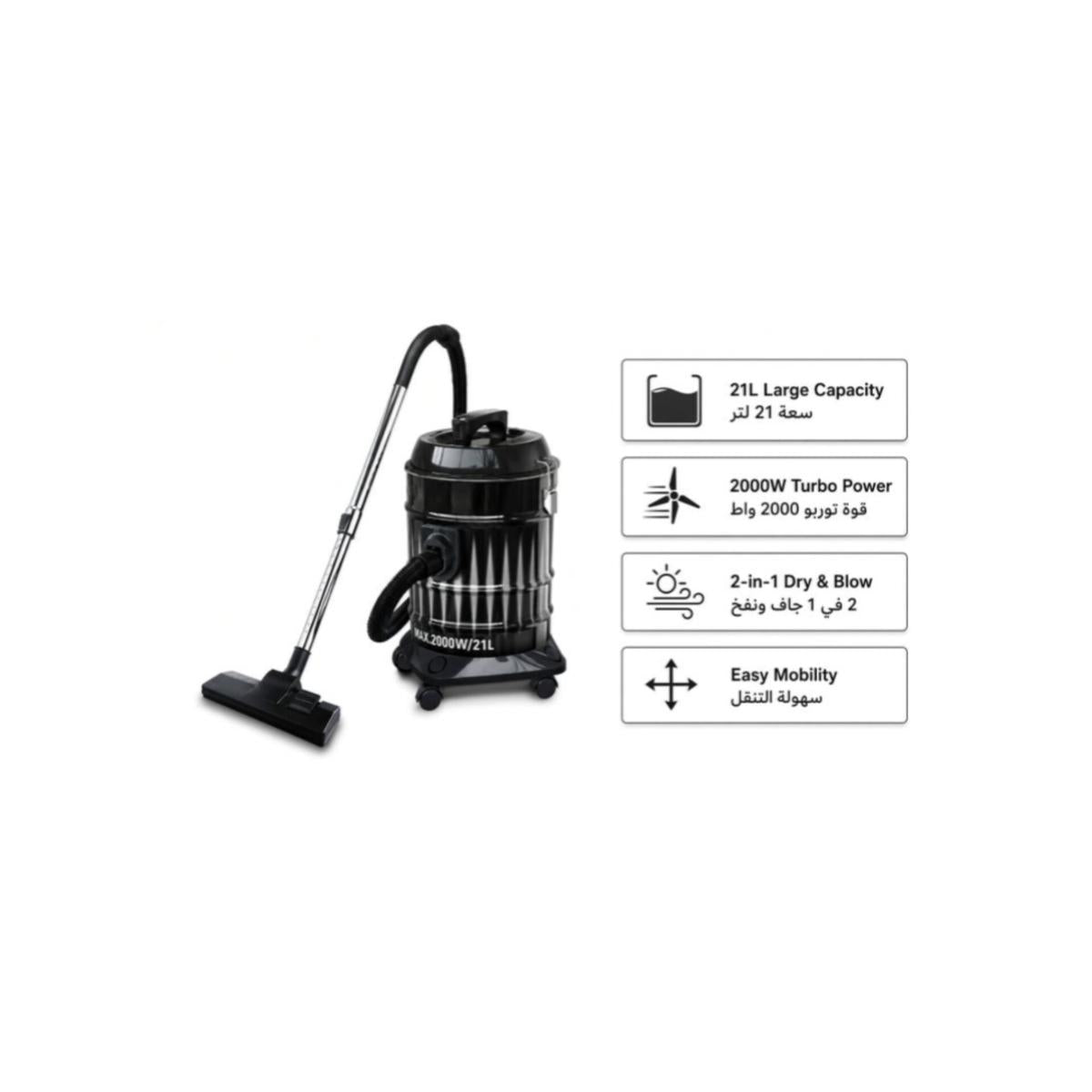 21L 2000W Metal Drum Vacuum Cleaner