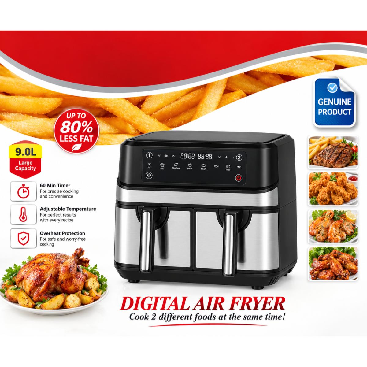 9L Digital Air Fryer with Dual Baskets