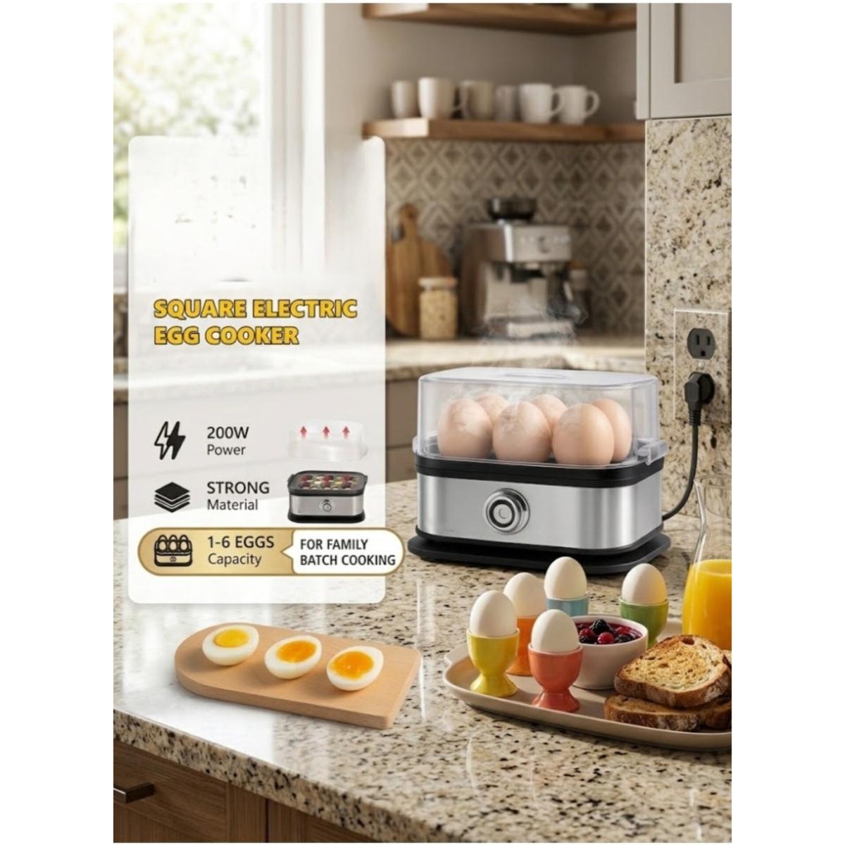 Square Electric Egg Cooker 200W, 1-6 Egg Capacity