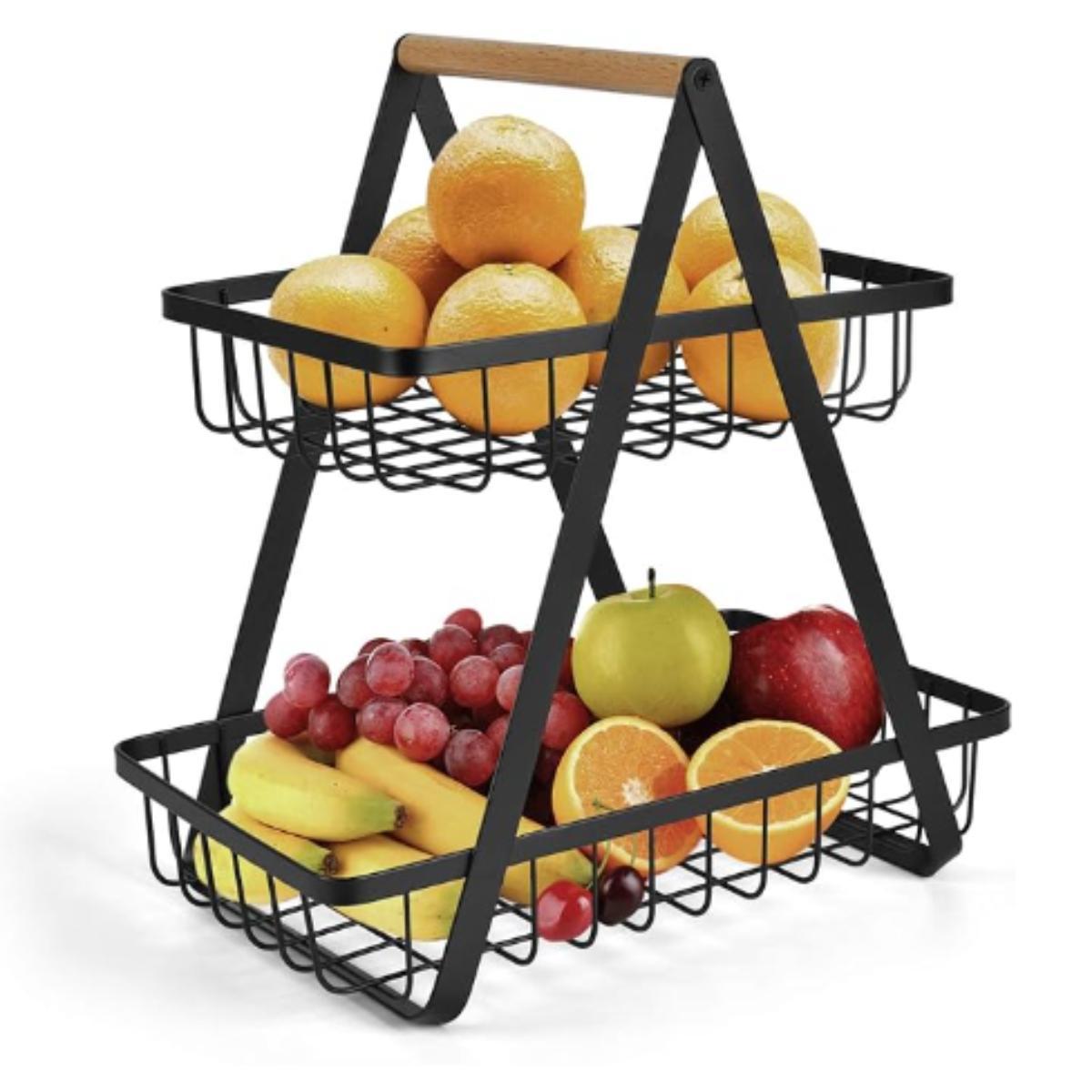 2 Tier Metal Fruit & Vegetable Basket Stand