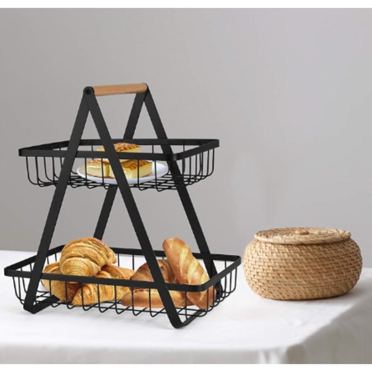 2 Tier Metal Fruit & Vegetable Basket Stand