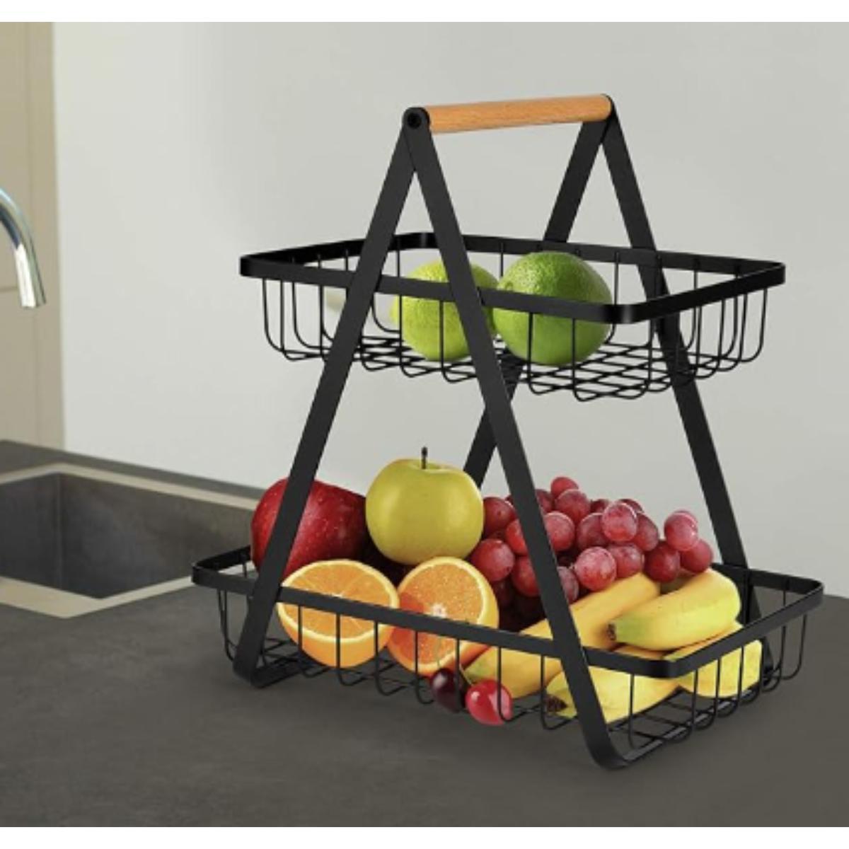 2 Tier Metal Fruit & Vegetable Basket Stand