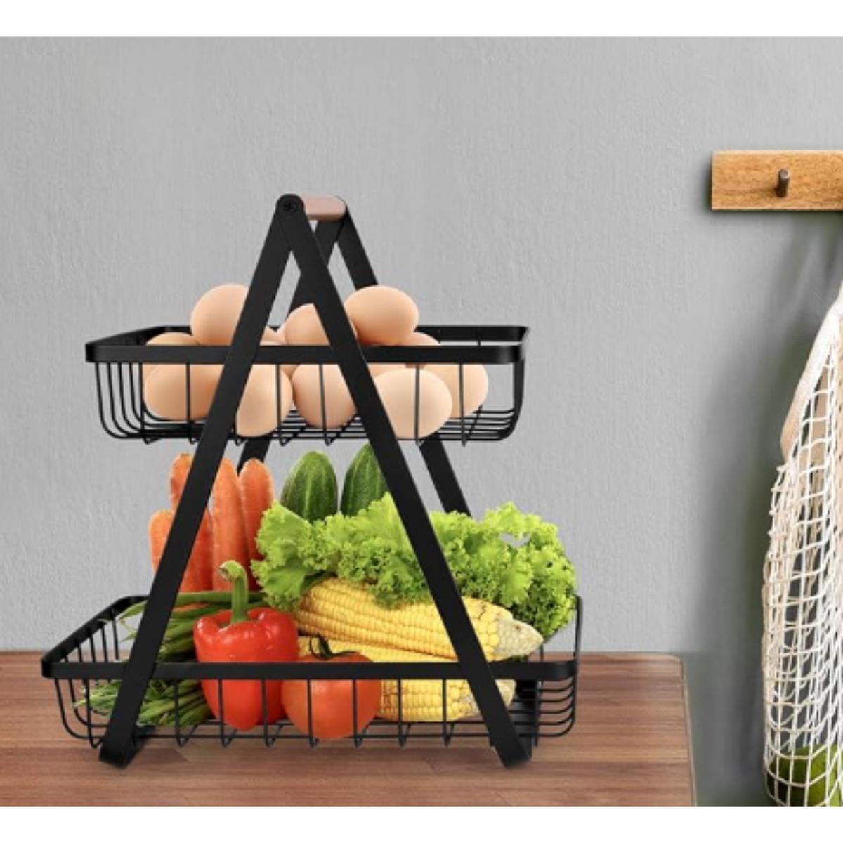 2 Tier Metal Fruit & Vegetable Basket Stand