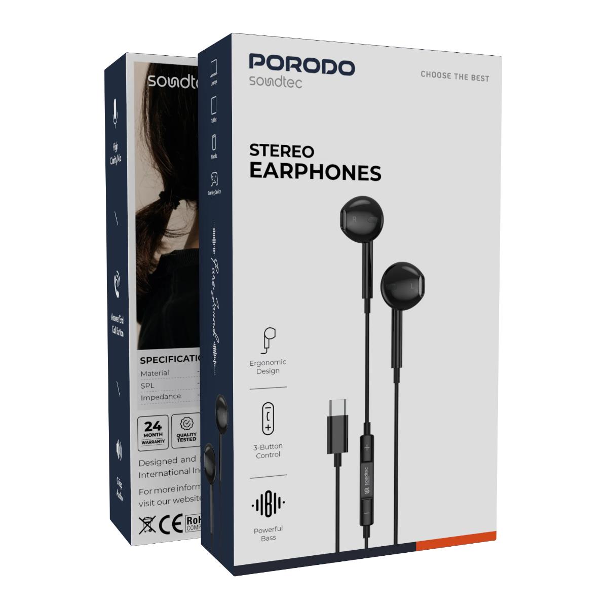 Porodo Soundtec Type-C Stereo Earphone