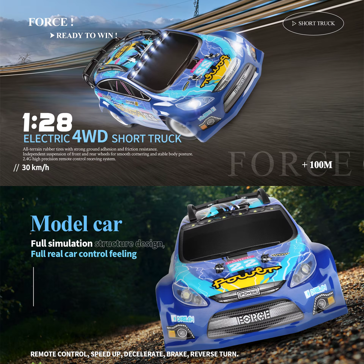 1:28 Scale High-Speed RC Drift Car with Metal Chassis & 4WD