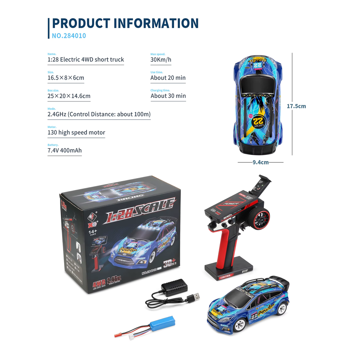1:28 Scale High-Speed RC Drift Car with Metal Chassis & 4WD