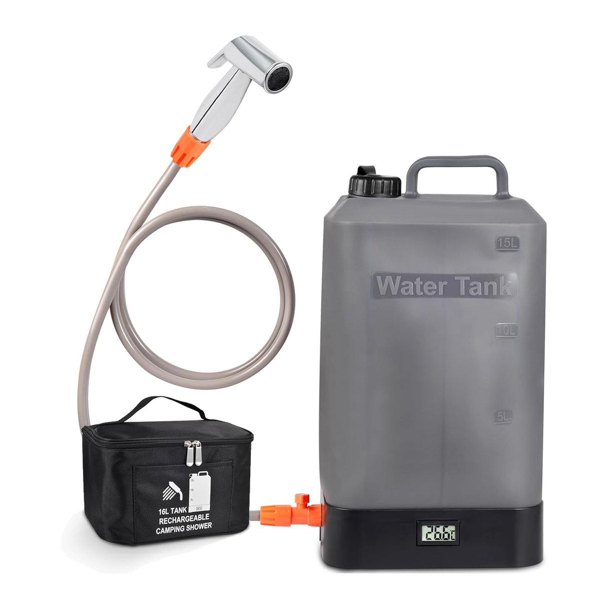 16L Silicone Water Tank, Portable Shower with Shower Head