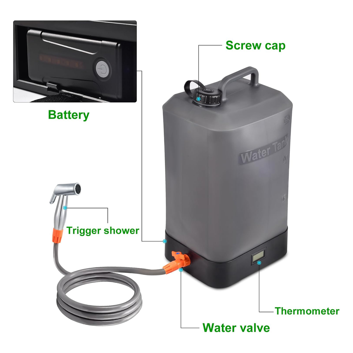 16L Silicone Water Tank, Portable Shower with Shower Head