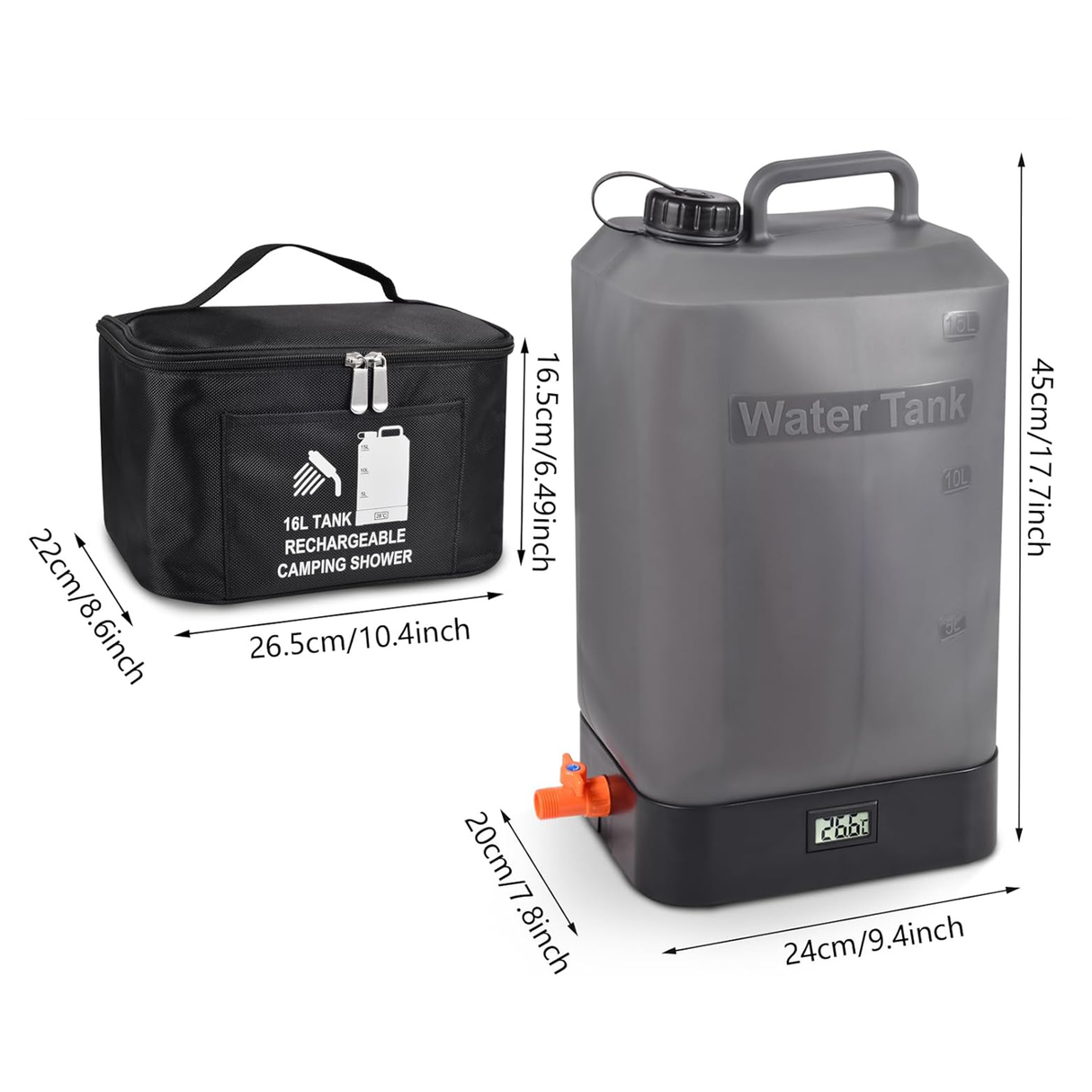 16L Silicone Water Tank, Portable Shower with Shower Head