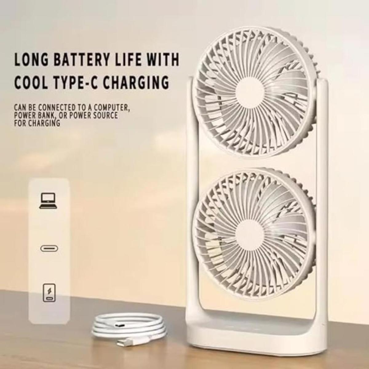 Dual-Head Portable Fan with Type-C Charging