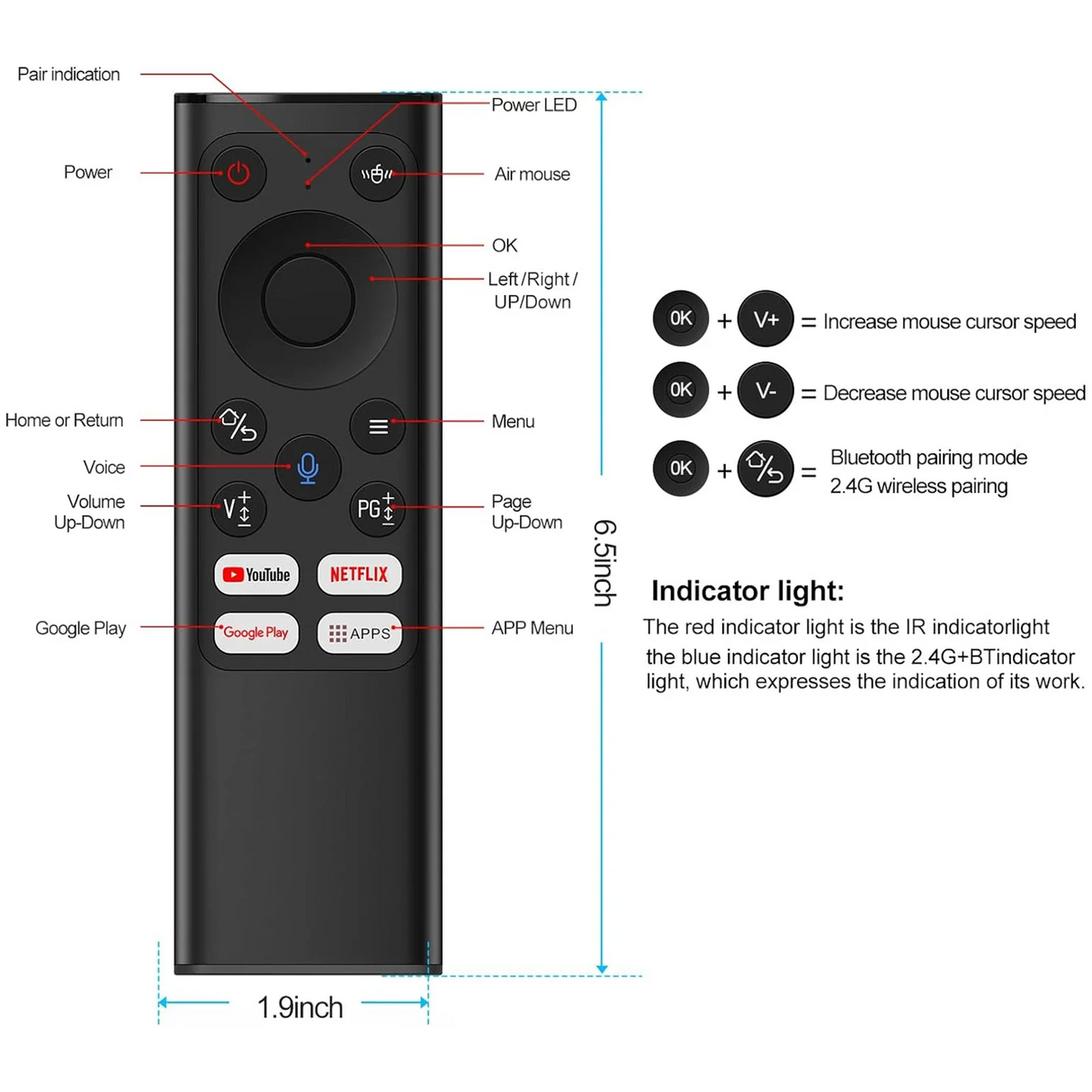 Rechargeable Voice Air Mouse with Mini Keyboard Wireless