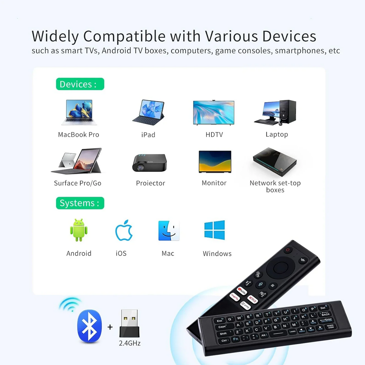 Rechargeable Voice Air Mouse with Mini Keyboard Wireless