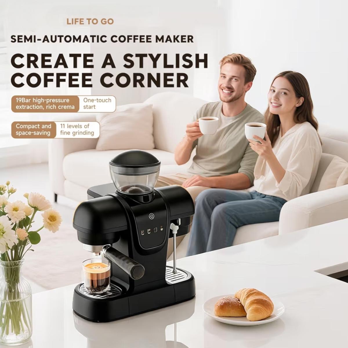 19 Bar High Pressure Espresso Machine for Rich Crema & Latte