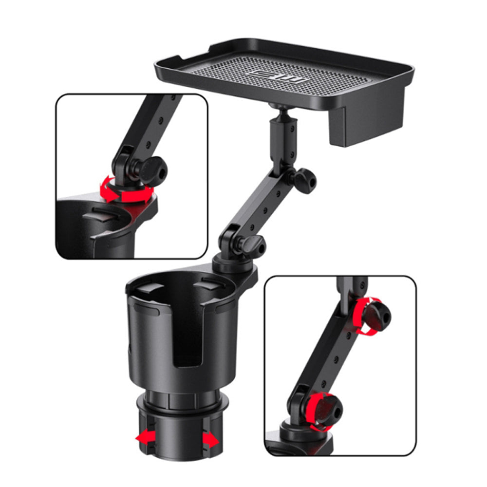 2-in-1 Adjustable Car Cup Holder with Rotating Tray