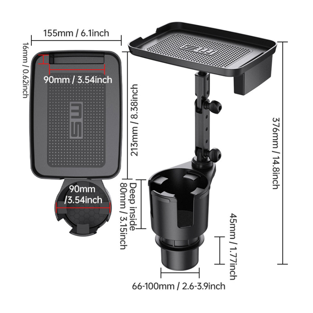 2-in-1 Adjustable Car Cup Holder with Rotating Tray