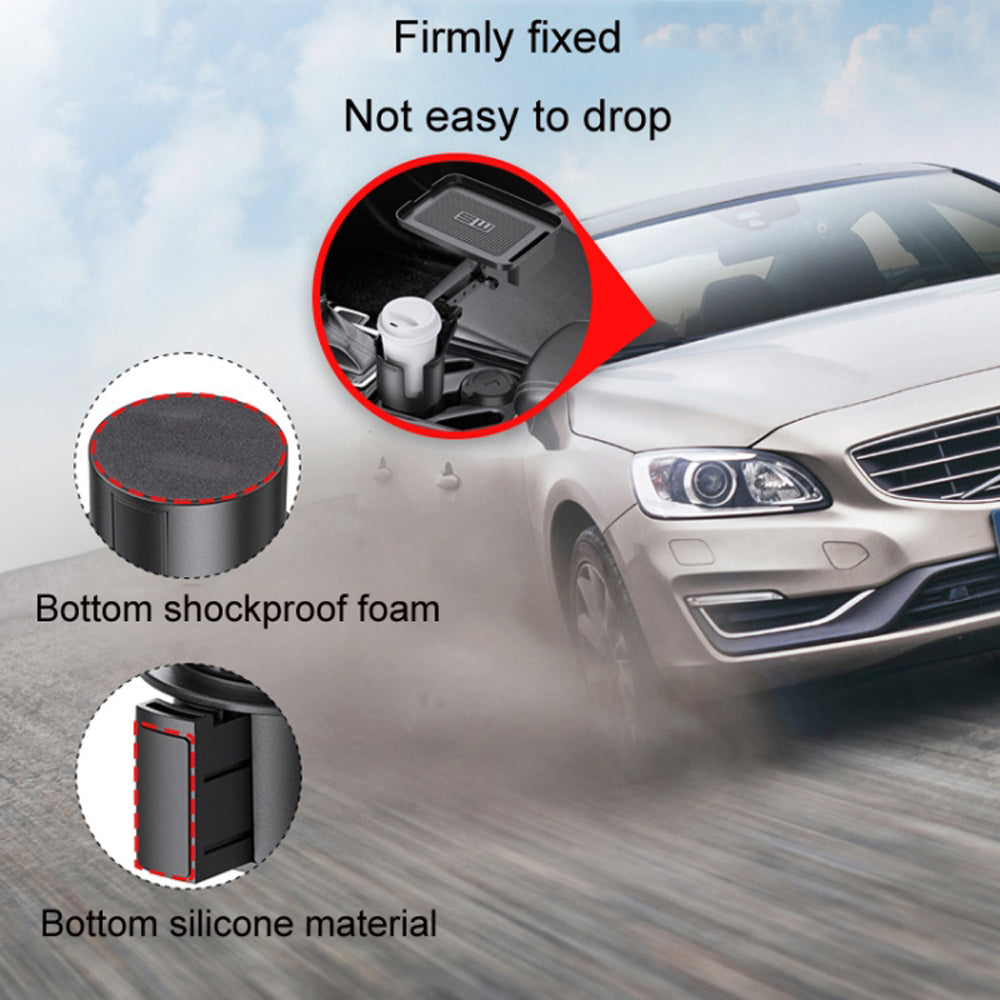 2-in-1 Adjustable Car Cup Holder with Rotating Tray