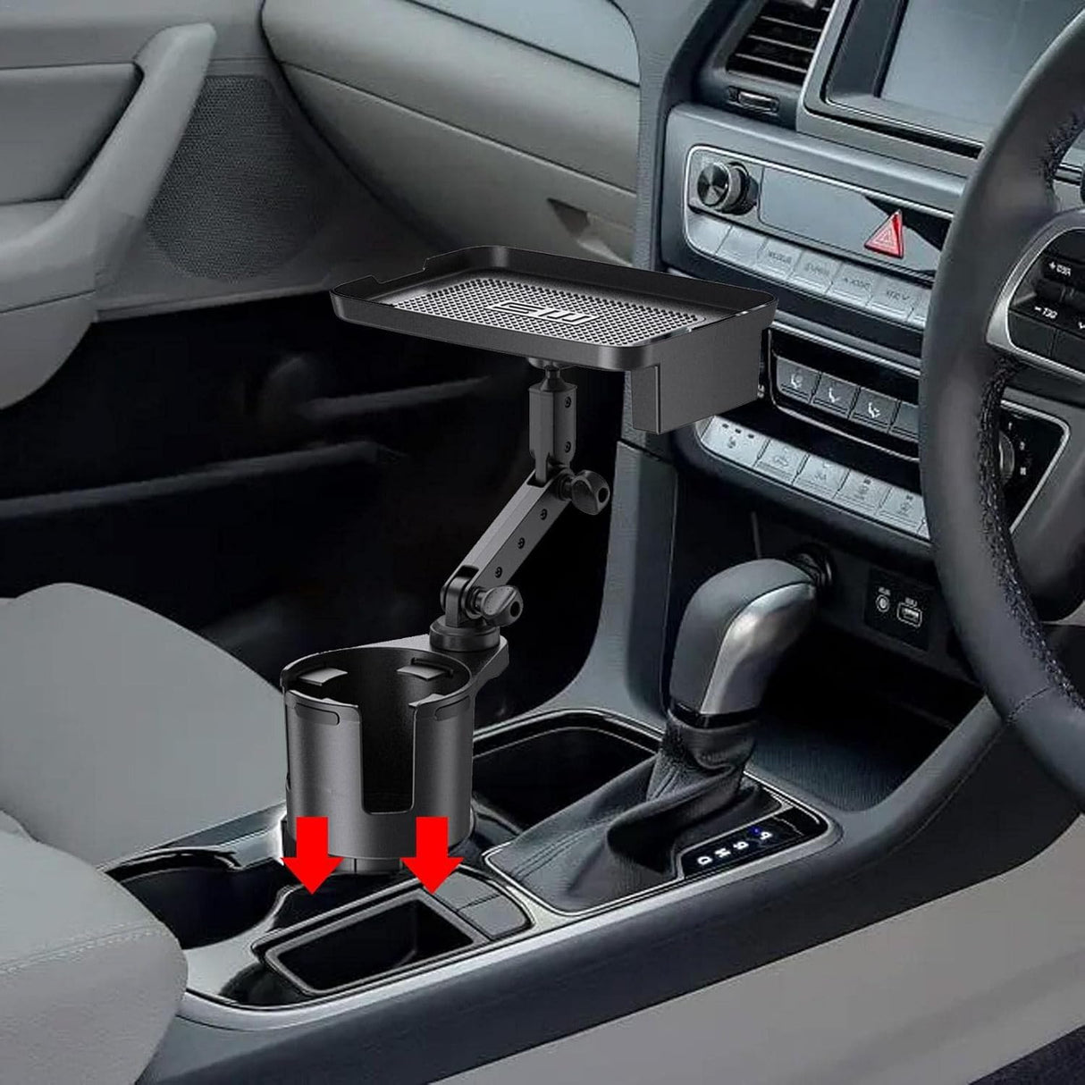 2-in-1 Adjustable Car Cup Holder with Rotating Tray