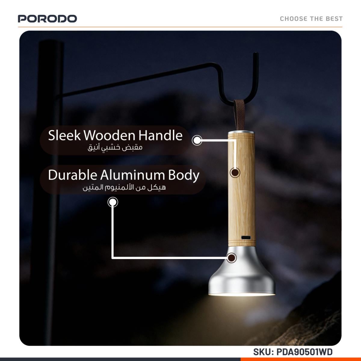 Porodo Lifestyle Birch 190 Wooden LED Flashlight