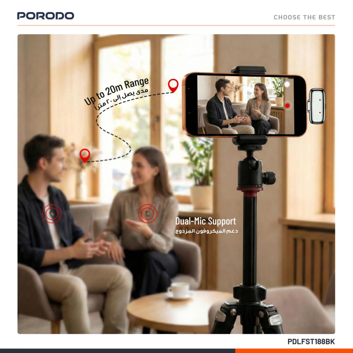 Porodo Wireless Lavalier Microphones  Type-C Connector