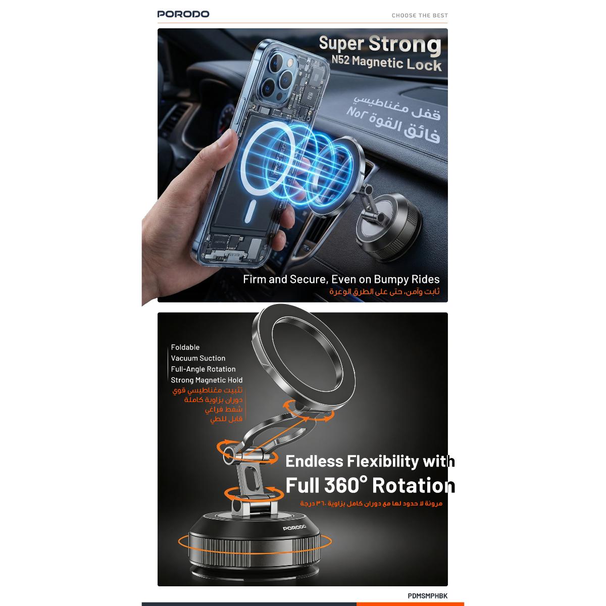 Porodo Vacuum Suction Magnetic Phone Holder
