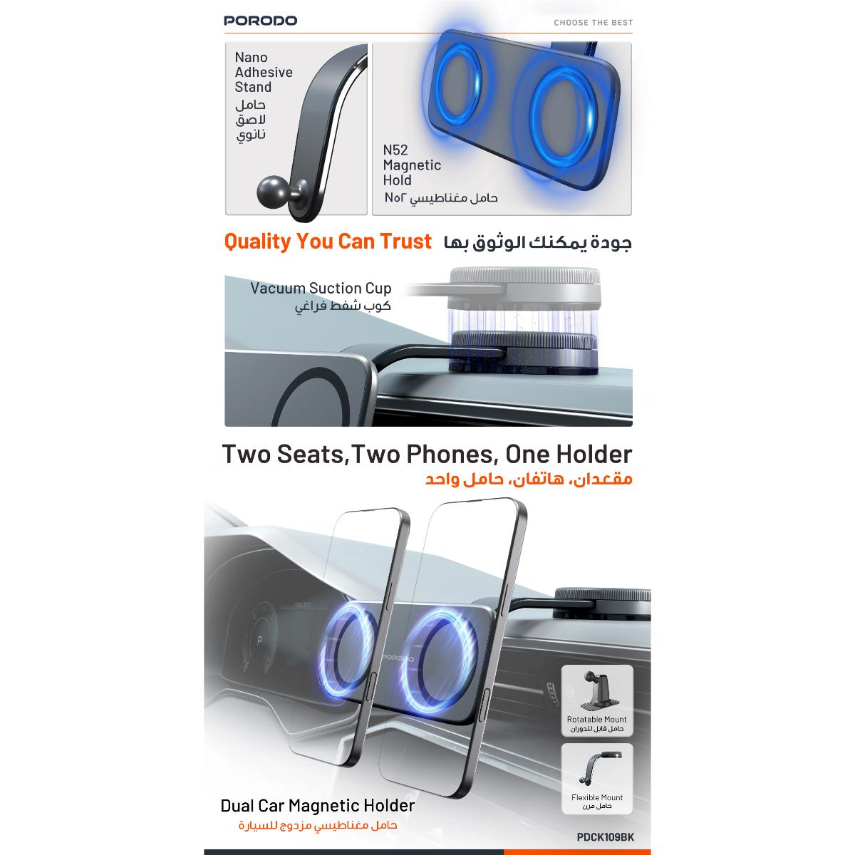 Porodo Vacuum & Adhesive Magnetic Car Mount