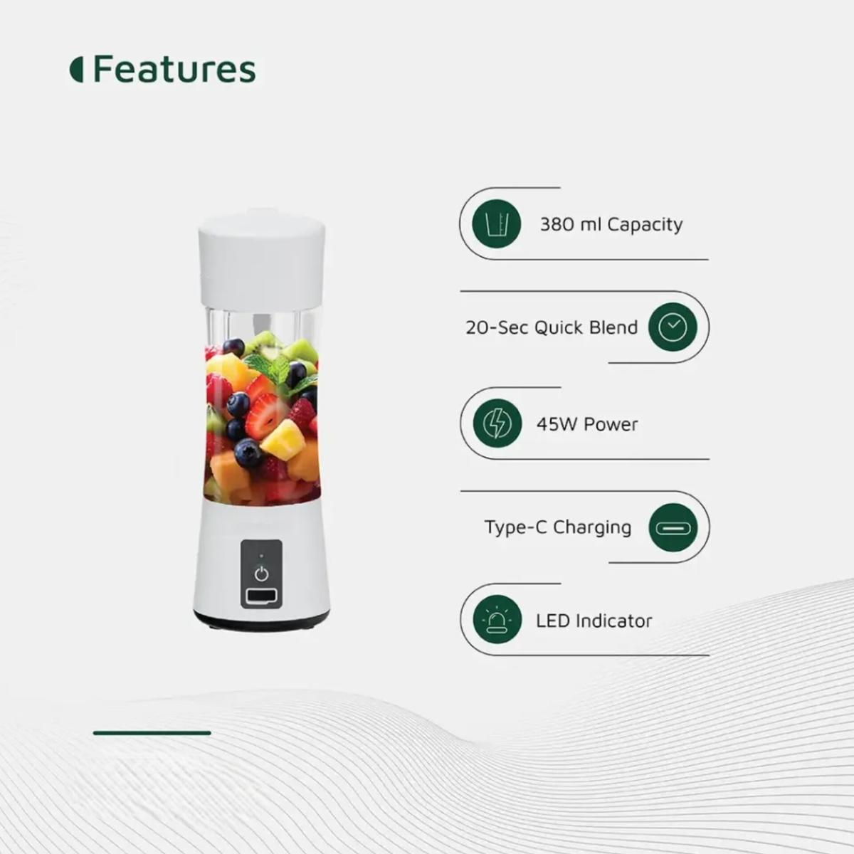 Portable Blender 380ml, 45W Rechargeable Personal Juicer