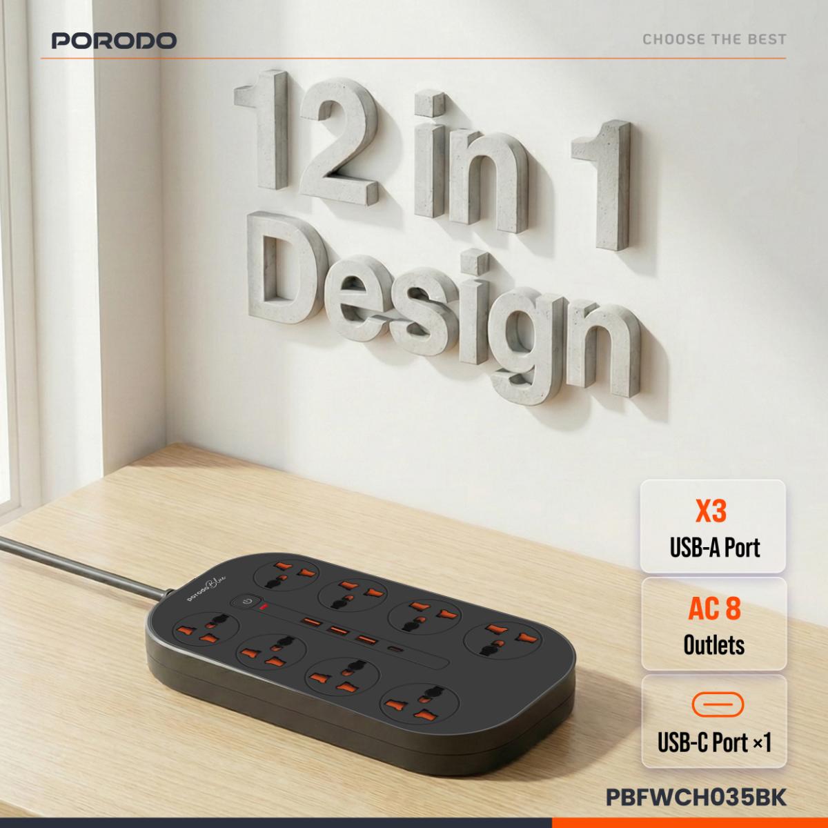 Porodo Blue 8 AC Power Strip