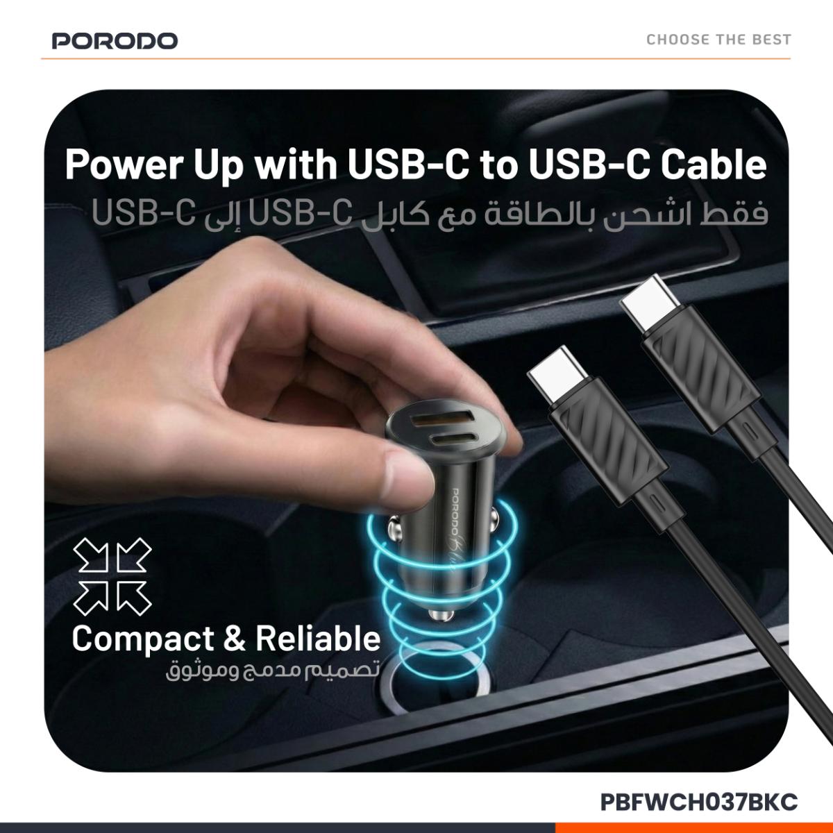 Porodo Blue 30W Dual Port Fast Car Charger