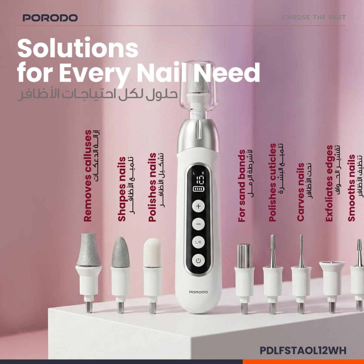 Porodo 8-IN-1  Rechargeable Electric Nail Drill