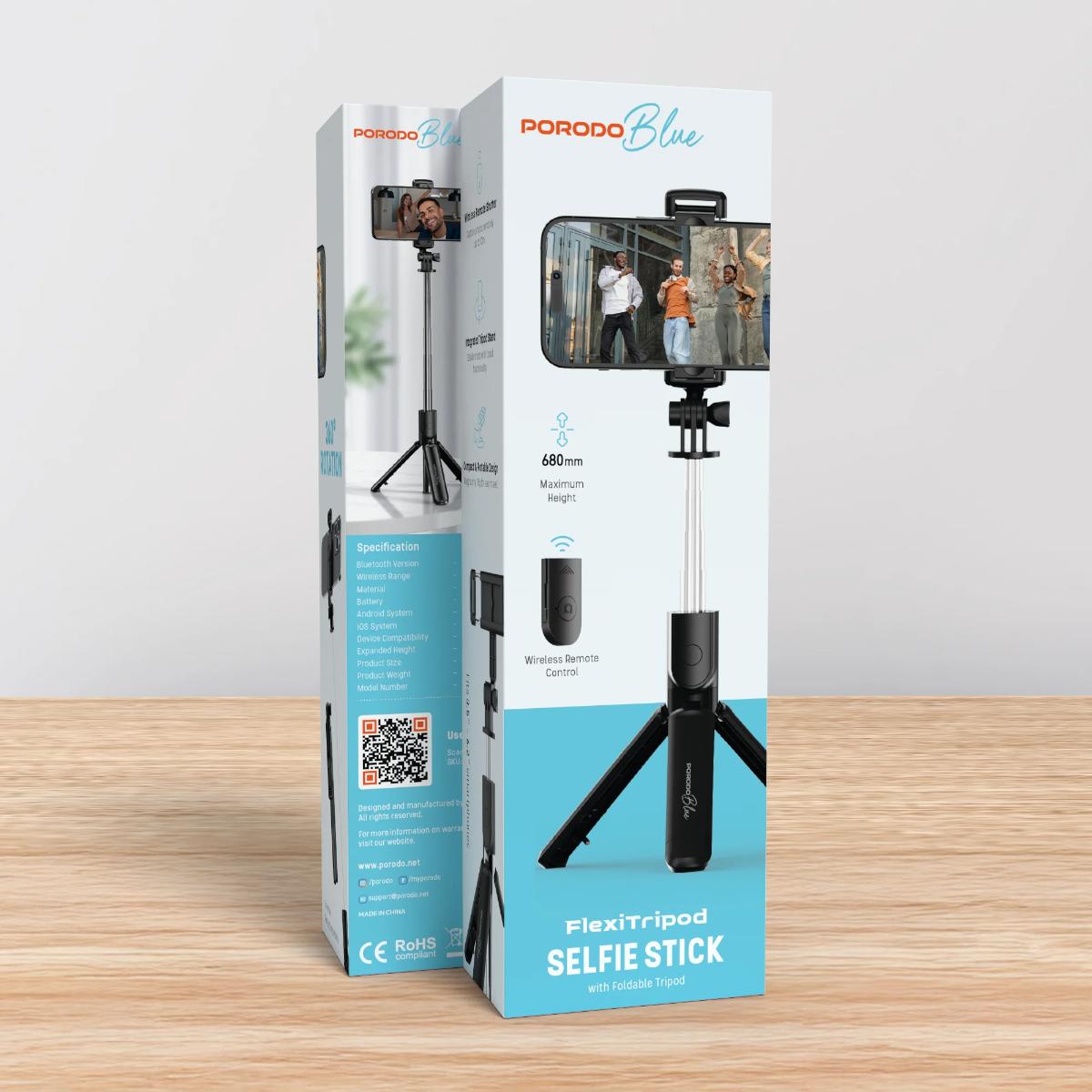 Porodo Blue Flexi Bluetooth Tripod Selfie Stick