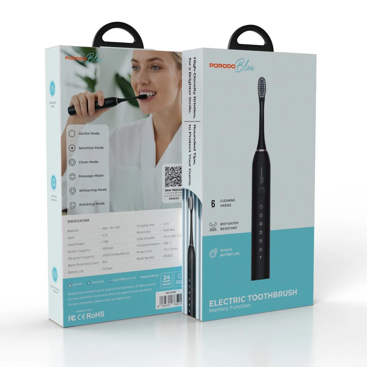 Porodo Blue Electric Toothbrush Memory Function