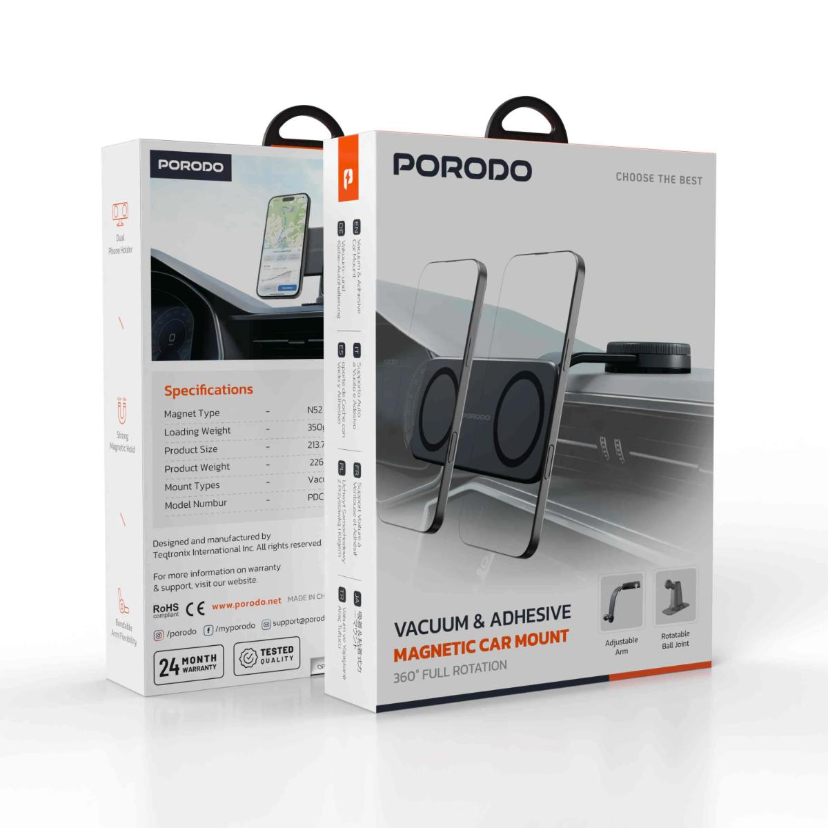 Porodo Vacuum & Adhesive Magnetic Car Mount
