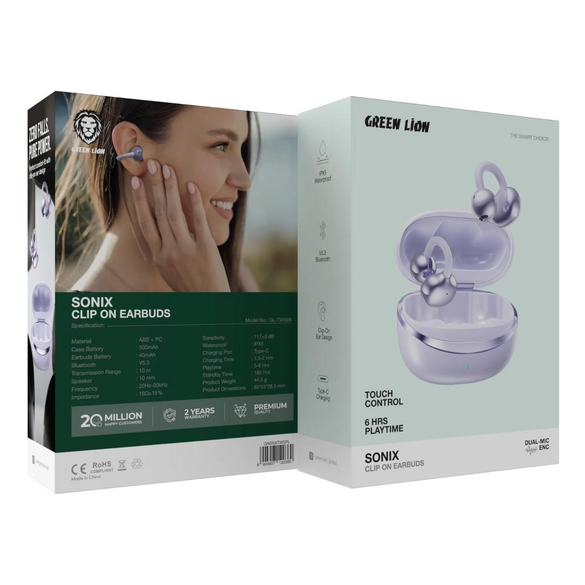 Green Lion Sonix Clip On Earbuds