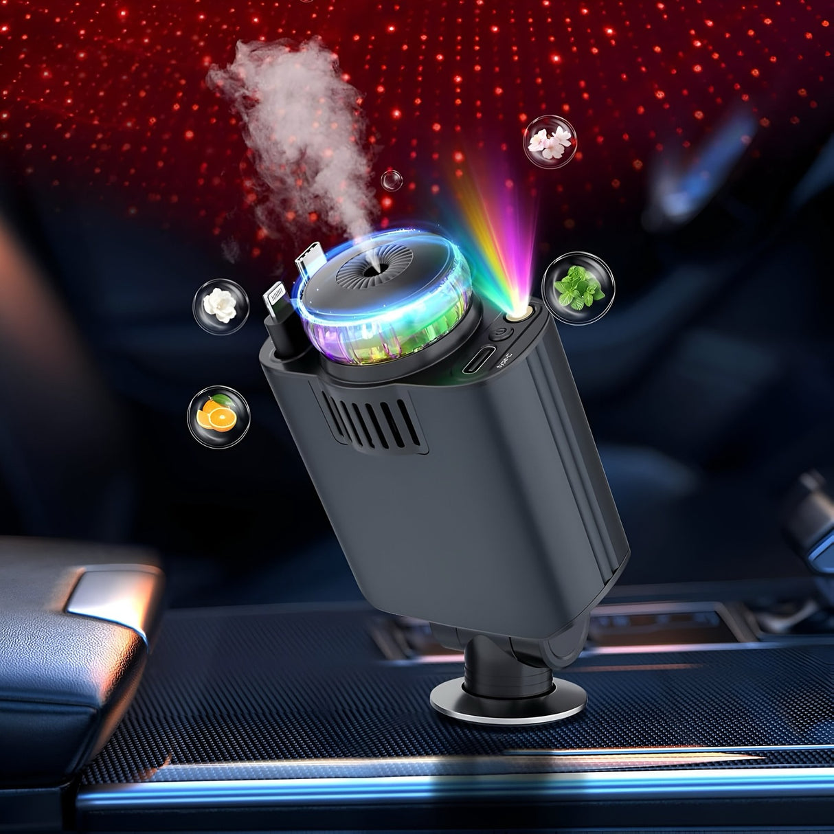 5-in-1 Car Charger and Star light with Air Freshener