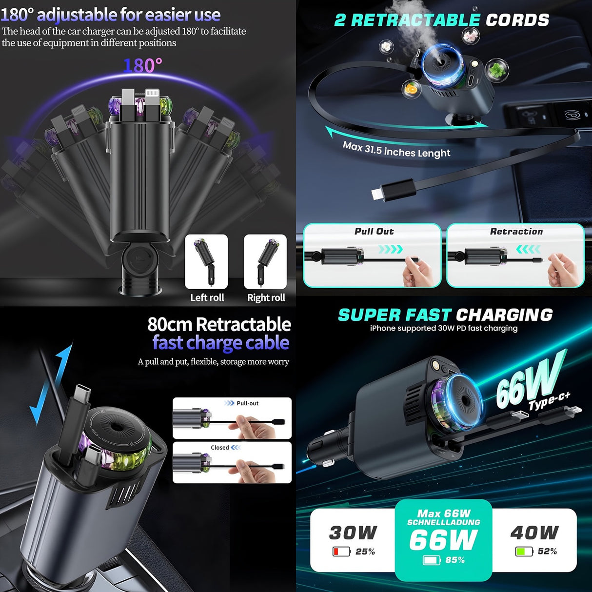 5-in-1 Car Charger and Star light with Air Freshener