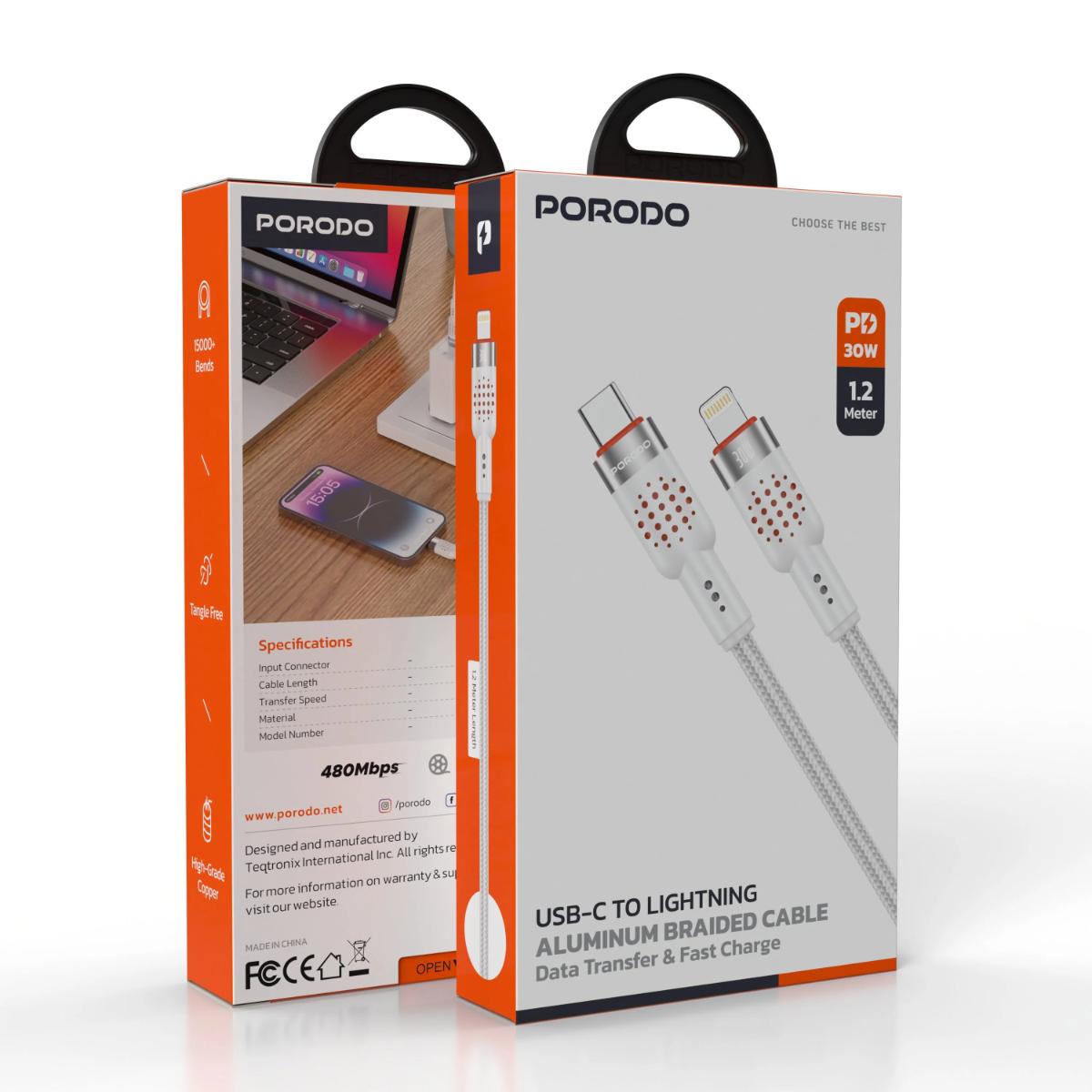 Porodo USB-C to Lightning Aluminum Braided Cable